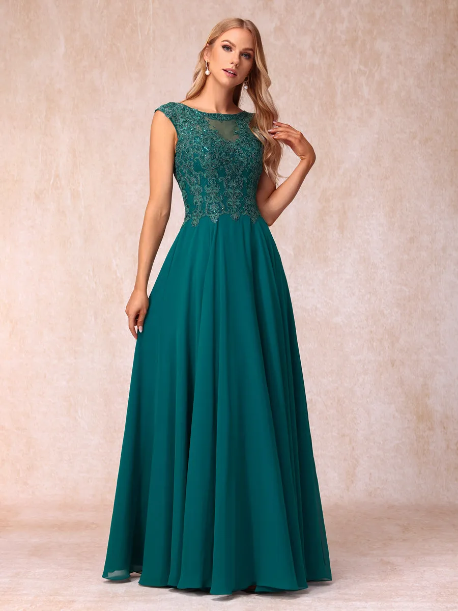 A-Line/Princess Sheer Neck Sleeveless Long Formal Evening Dresses with Beading & Appliques sold by Lavetir product image thumbnail 3