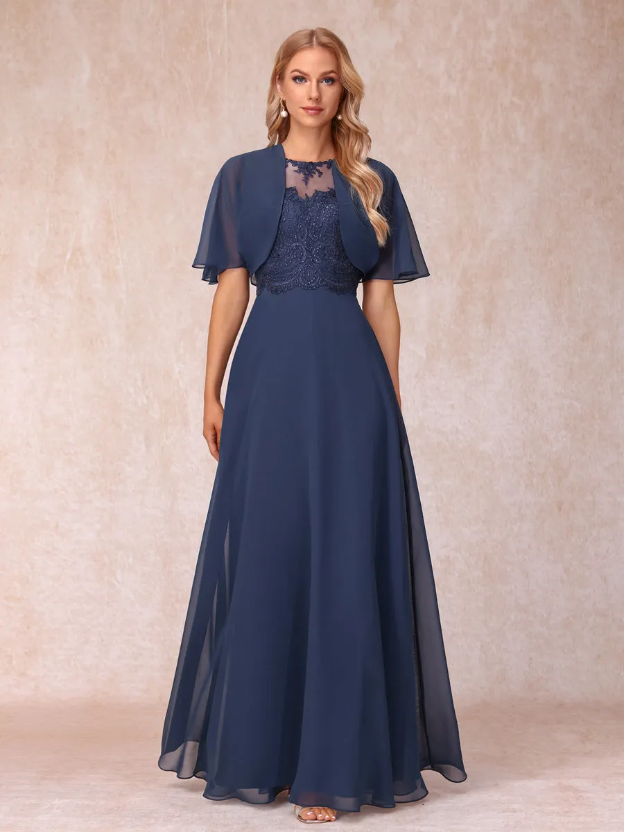 A-Line Chiffon Long Mother of the Bride Dresses with Jacket & Appliques sold by Lavetir