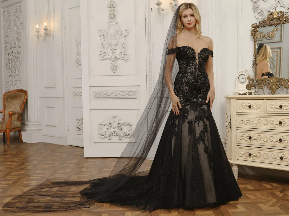 Off-the-Shoulder Tulle Mermaid Wedding Dresses with Appliques & Beading sold by Lavetir product image thumbnail 5