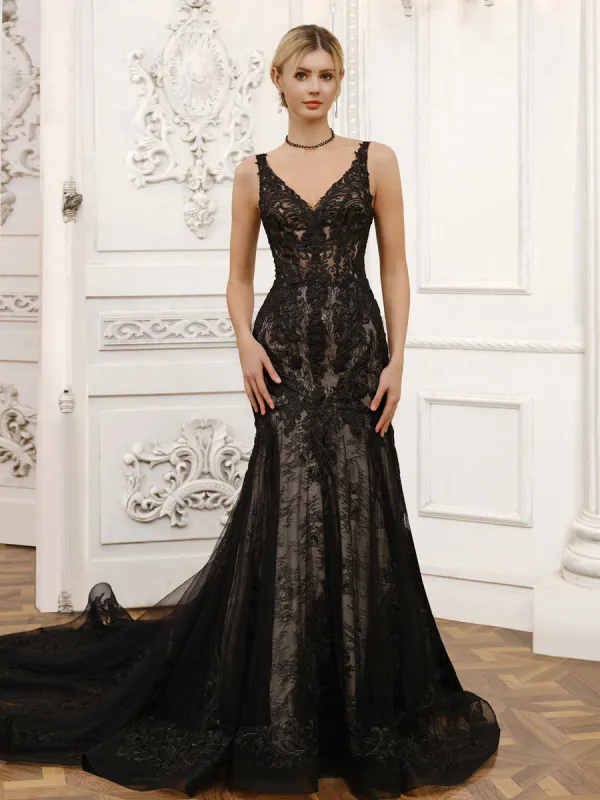 V-Neck Sleeveless Tulle Mermaid Wedding Dresses with Lace Appliques sold by Lavetir
