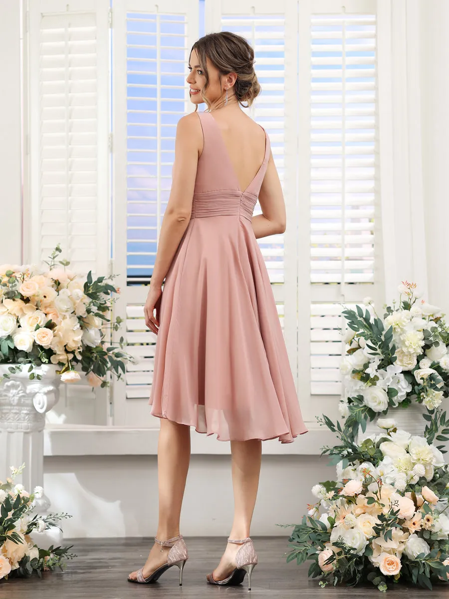 A-Line V-Neck Ruched Sleeveless Short Chiffon Bridesmaid Dresses sold by Lavetir product image thumbnail 2