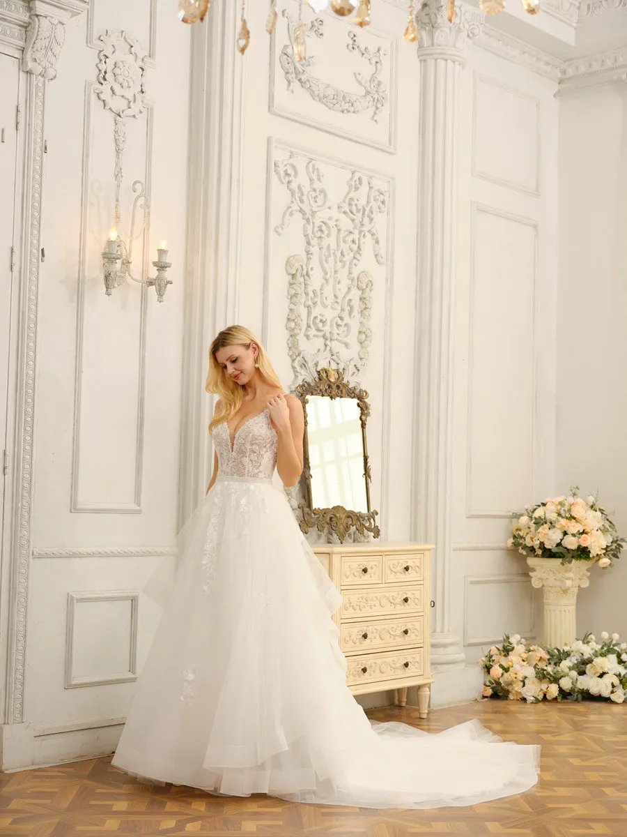 Spaghetti Straps V-Neck Sleeveless Long Wedding Dresses with Appliques & Beading sold by Lavetir product image thumbnail 5