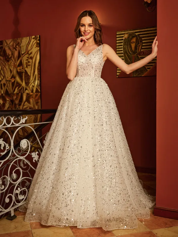 A-Line/Princess V-Neck Sleeveless Backless Long Prom Dresses sold by Lavetir