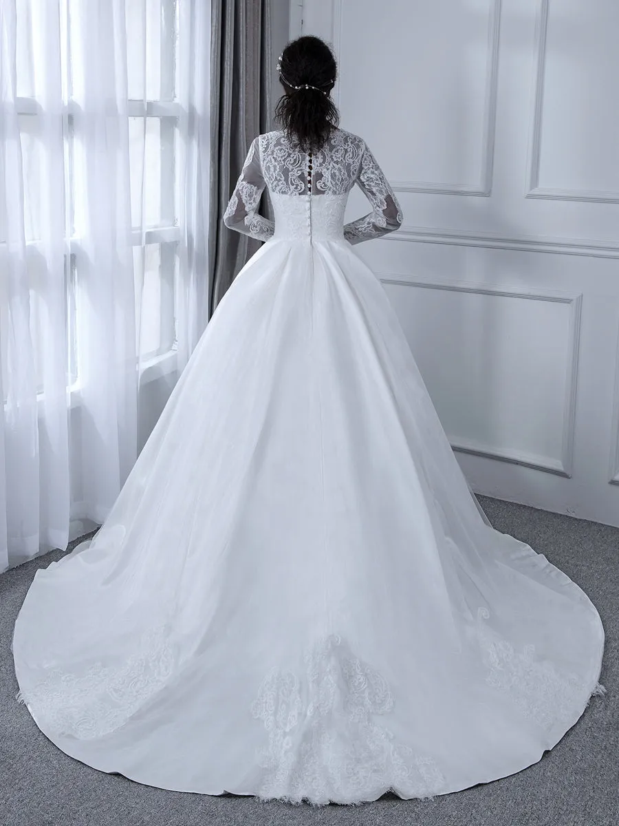 V-Neck Long Sleeves Lace Ball Gown Wedding Dresses with Appliques sold by Lavetir product image thumbnail 5