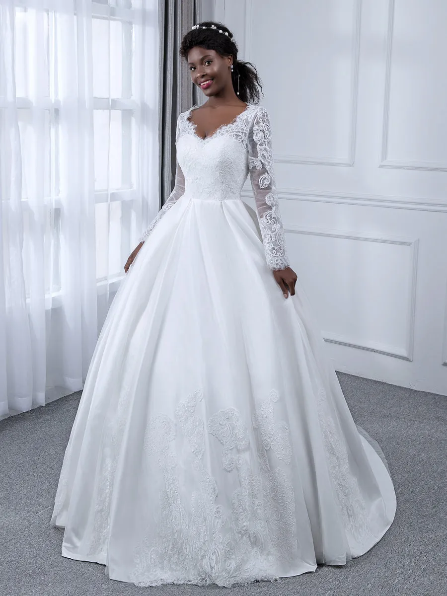 V-Neck Long Sleeves Lace Ball Gown Wedding Dresses with Appliques sold by Lavetir product image thumbnail 3