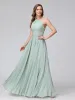 A-Line Halter Sleeveless Ruched Floor-Length Chiffon Bridesmaid Dresses sold by Lavetir