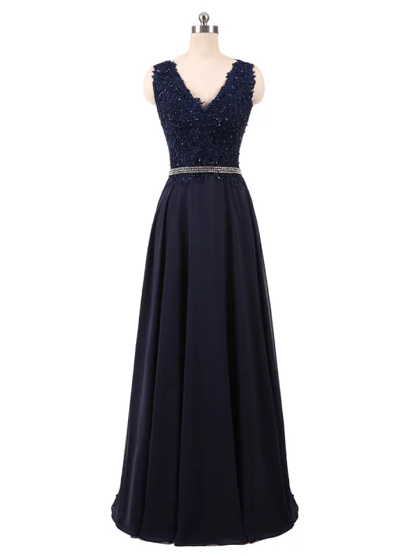 A-Line/Princess V-Neck Sleeveless Chiffon With Beading Rhinestone Floor-Length Bridesmaid Dresses sold by Lavetir