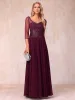 A-Line/Princess V-Neck 3/4 Sleeves Long Formal Evening Dresses with Beading sold by Lavetir