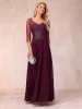A-Line/Princess V-Neck 3/4 Sleeves Long Formal Evening Dresses with Beading sold by Lavetir