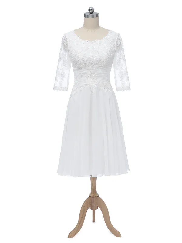 A-Line/Princess Scoop Half Sleeves Chiffon With Pleats Applique Short Wedding Dresses sold by Lavetir