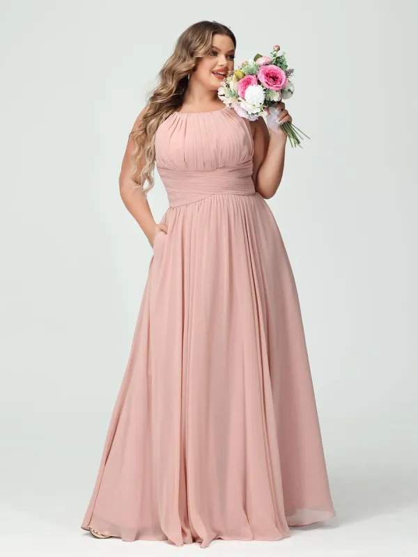 A-Line/Princess Spaghetti Straps Sleeveless Chiffon Ruched Plus Size Bridesmaid Dresses with Pockets sold by Lavetir