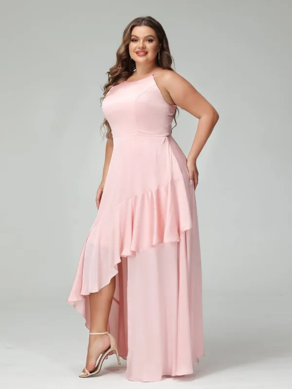 A-Line/Princess Spaghetti Straps Sleeveless Ruffles Asymmetrical Plus Size Bridesmaid Dresses sold by Lavetir