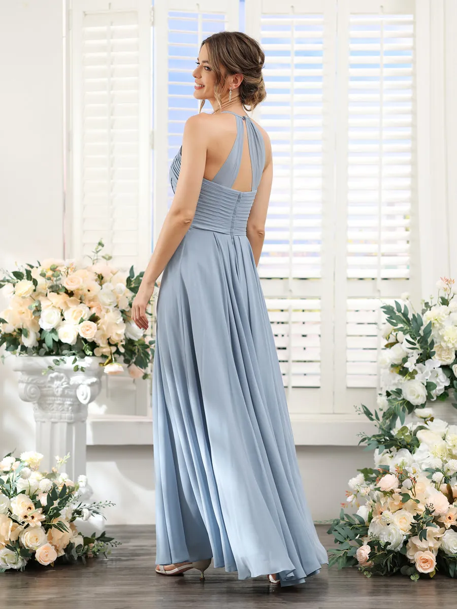A-Line Halter Sleeveless Ruched Floor-Length Chiffon Bridesmaid Dresses sold by Lavetir product image thumbnail 2