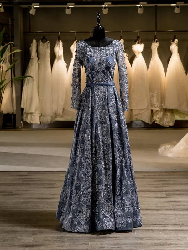 Unique A-Line/Princess Scoop Long Sleeves Applique With Beading Floor-Length Wedding Dresses sold by Lavetir