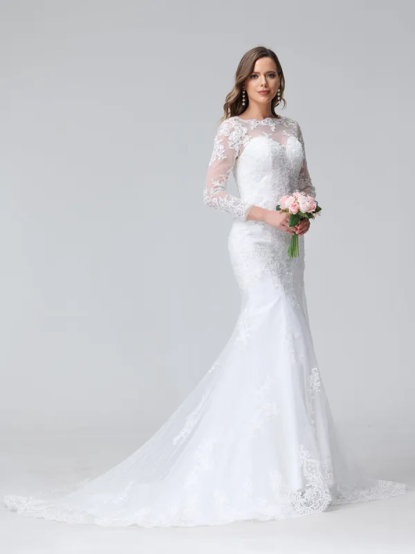 Trumpet/Mermaid Long Sleeves Lace Wedding Dresses with Appliques sold by Lavetir