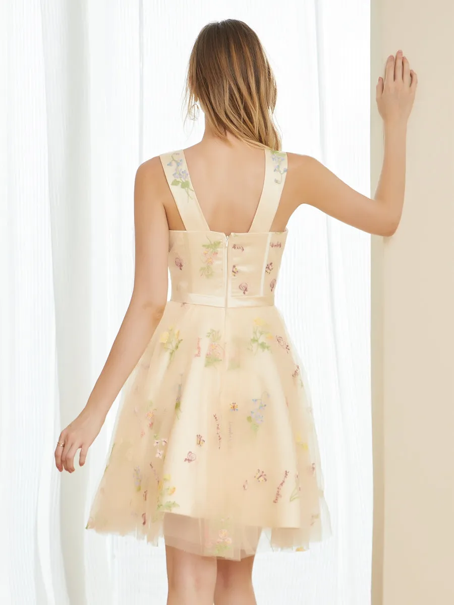 Retro A-Line Tulle Embroidery Short Homecoming Dresses with Straps sold by Lavetir product image thumbnail 2