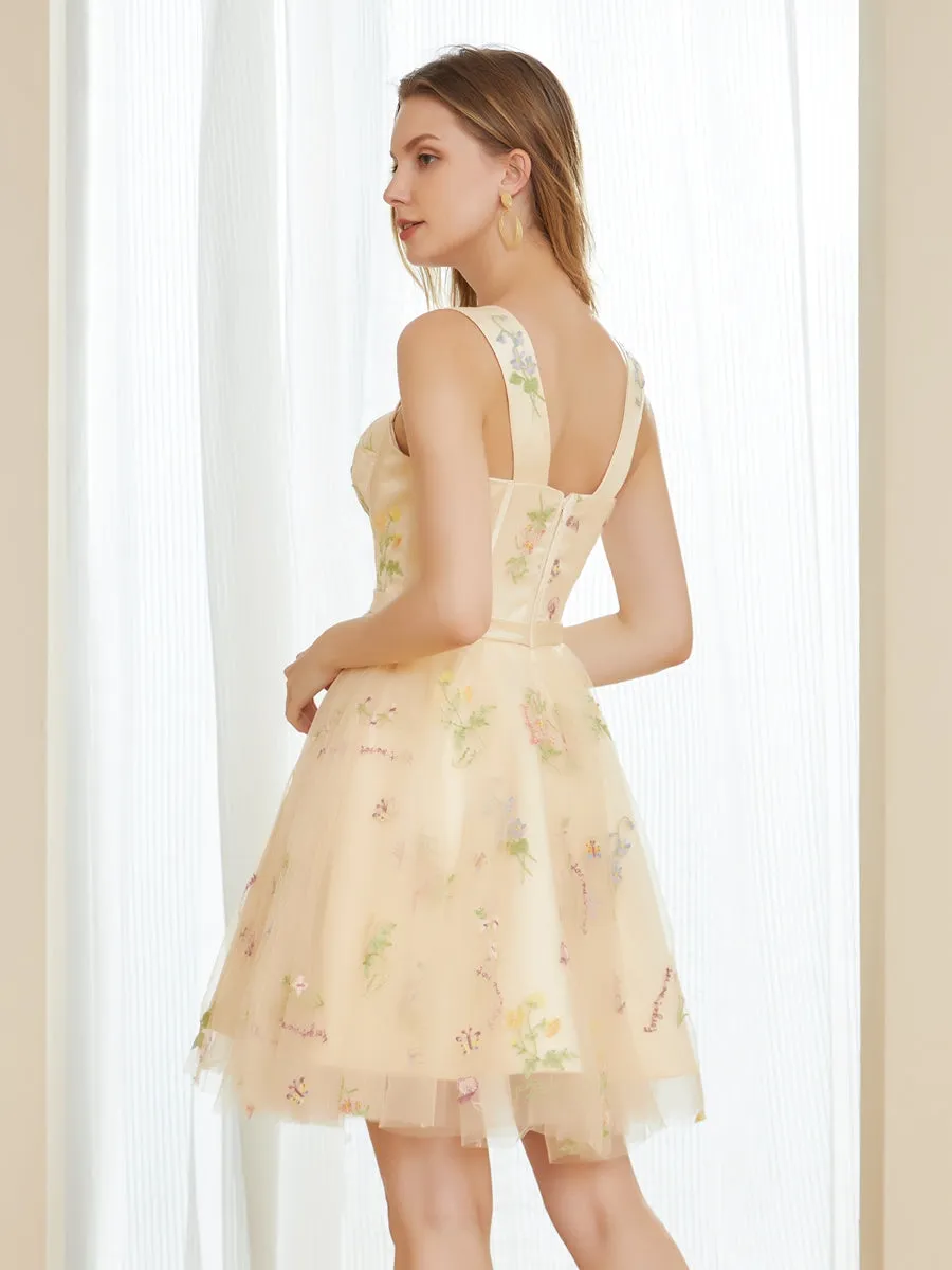 Retro A-Line Tulle Embroidery Short Homecoming Dresses with Straps sold by Lavetir product image thumbnail 4