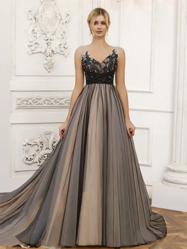 Tulle V-Neck Sleeveless Ball Gown Wedding Dresses with Beading sold by Lavetir