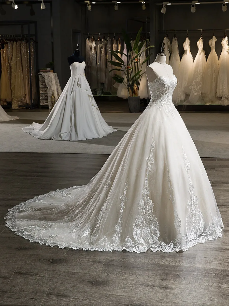 Strapless Sleeveless Tulle Applique With Beading Court Train Ball Gown Wedding Dresses sold by Lavetir product image thumbnail 3