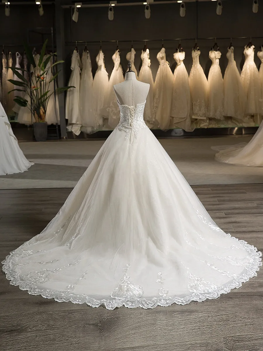 Strapless Sleeveless Tulle Applique With Beading Court Train Ball Gown Wedding Dresses sold by Lavetir product image thumbnail 2