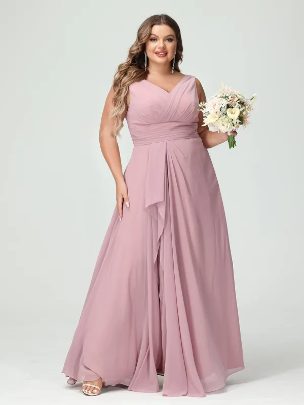 A-Line/Princess V-Neck Sleeveless Chiffon Ruffles Plus Size Bridesmaid Dresses with Pockets sold by Lavetir