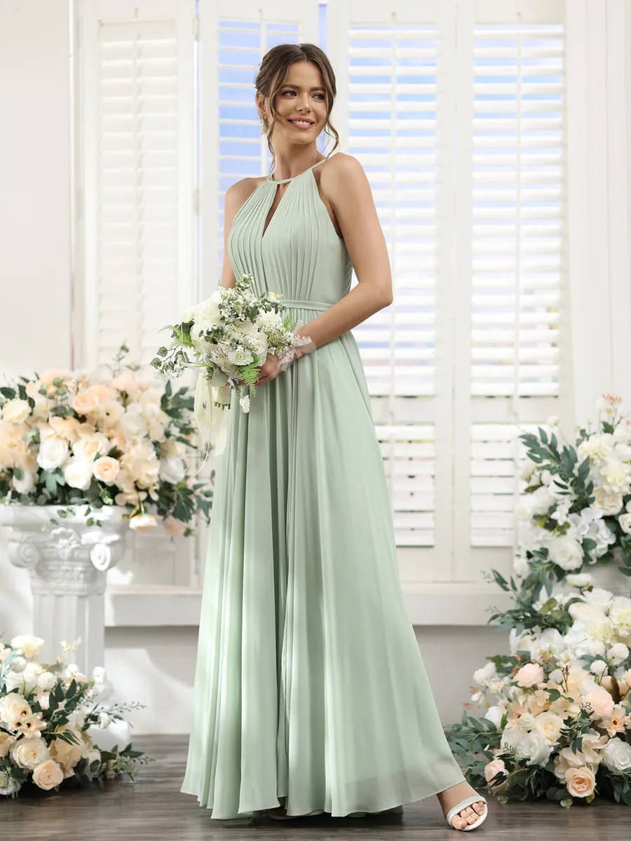 A-Line Halter Sleeveless Split Side Ruched Floor-Length Chiffon Bridesmaid Dresses sold by Lavetir product image thumbnail 3