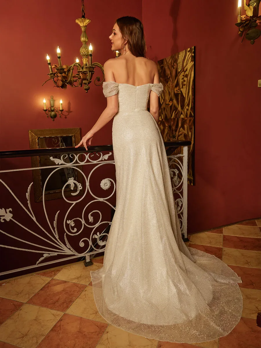 Sparkly Sheath/Column Off-the-Shoulder Split Side Long Prom Dresses sold by Lavetir product image thumbnail 2