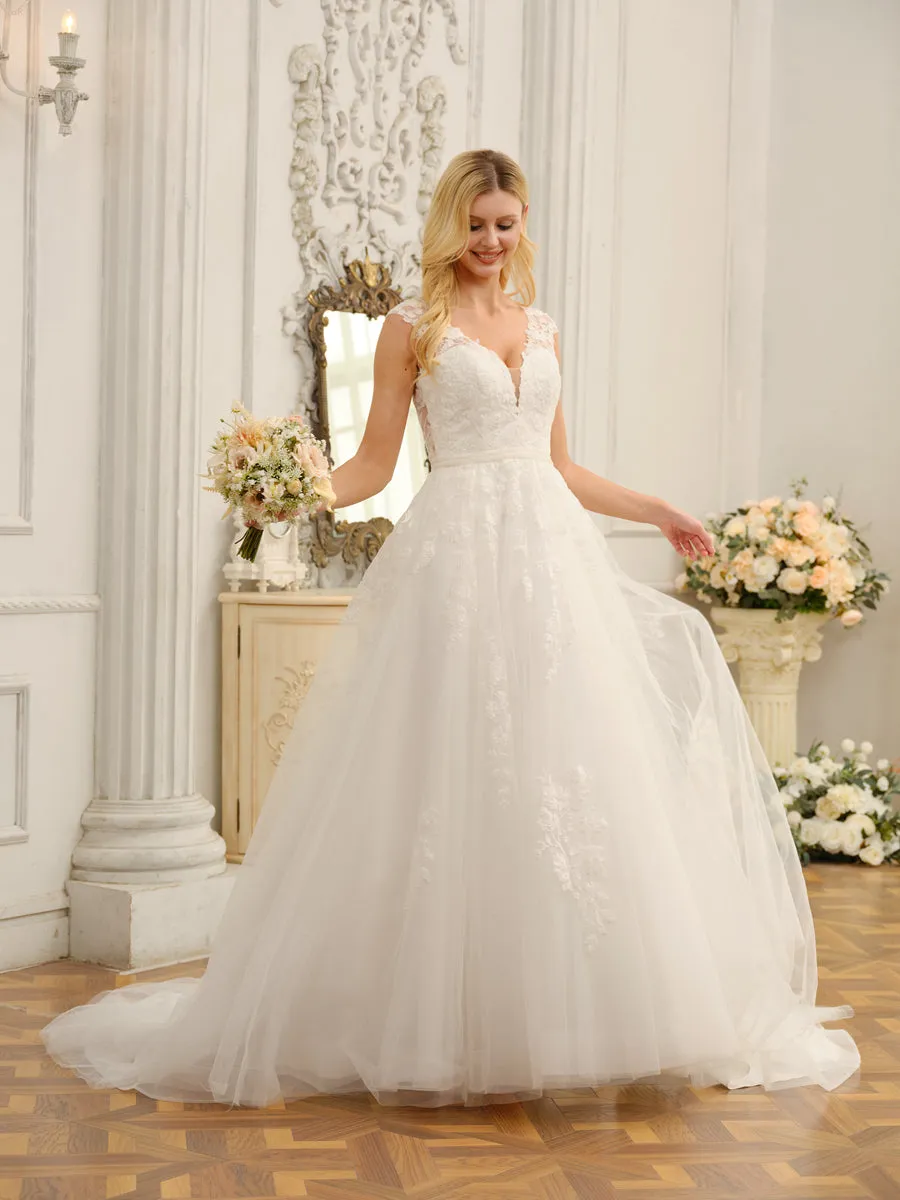 V-Neck Sleeveless Long Wedding Dresses with Appliques & Beading sold by Lavetir product image thumbnail 5