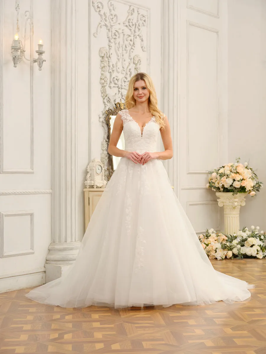 V-Neck Sleeveless Long Wedding Dresses with Appliques & Beading sold by Lavetir product image thumbnail 3