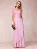 A-Line/Princess V-Neck Short Sleeves Long Formal Evening Dresses with Appliques sold by Lavetir