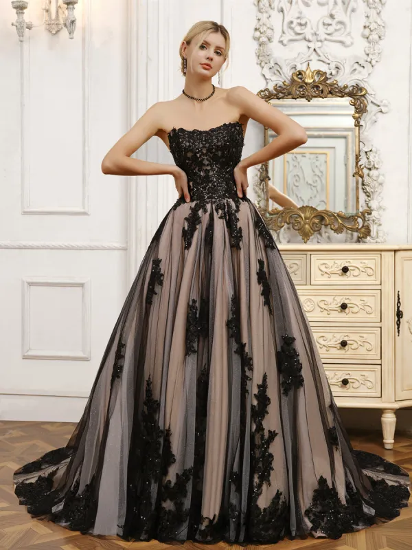 Strapless Tulle Ball Gown Wedding Dresses with Beading & Appliques sold by Lavetir
