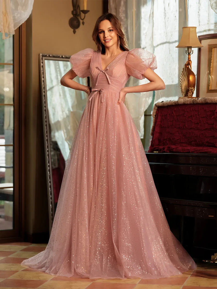 A-Line/Princess V-Neck Split Side Long Prom Dresses with Bow-Knot sold by Lavetir product image thumbnail 3