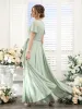 A-Line V-Neck Short Sleeves Split Side Ruched Floor-Length Chiffon Bridesmaid Dresses sold by Lavetir