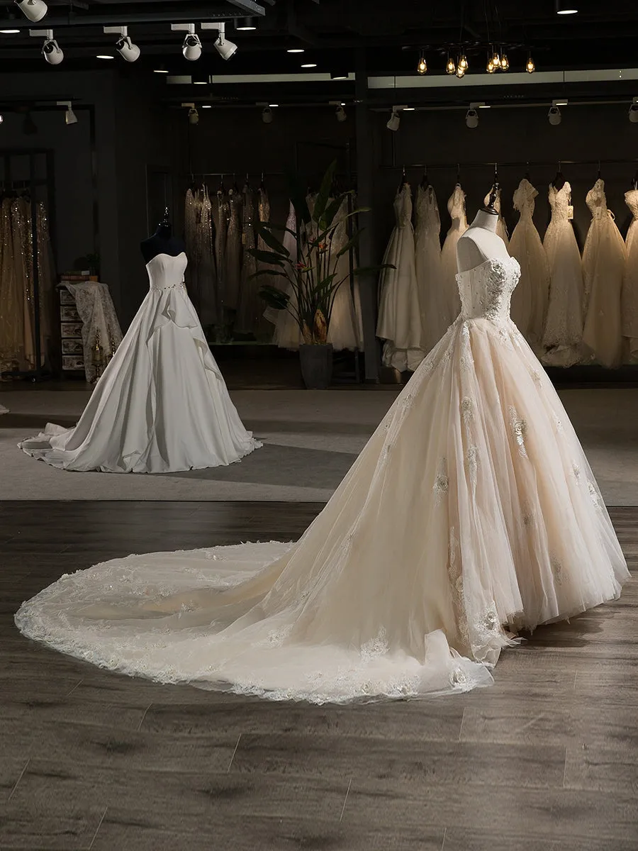 Strapless Sleeveless Tulle Floral Embroidery With Beading Court Train Ball Gown Wedding Dresses sold by Lavetir product image thumbnail 3