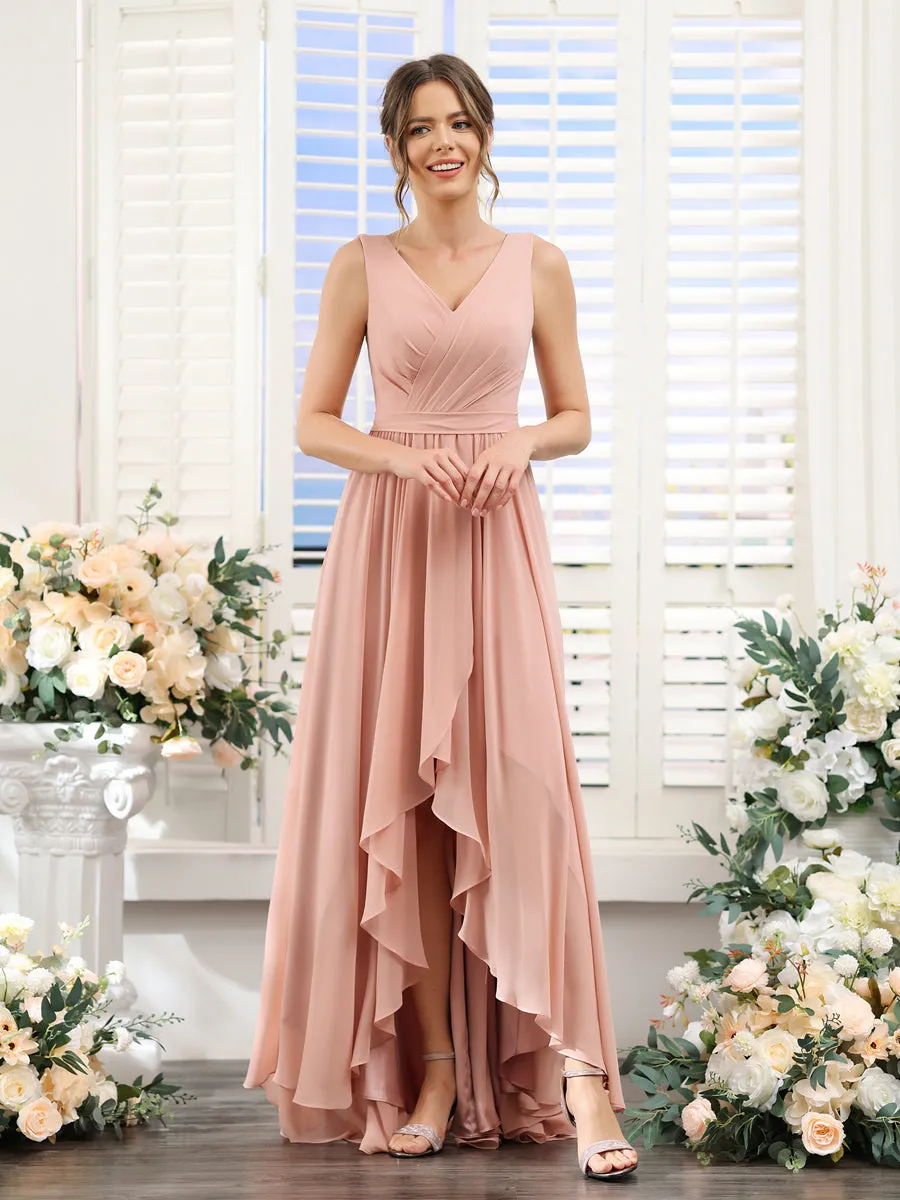 A-Line V-Neck Sleeveless Ruched Asymmetrical Chiffon Bridesmaid Dresses sold by Lavetir product image thumbnail 3