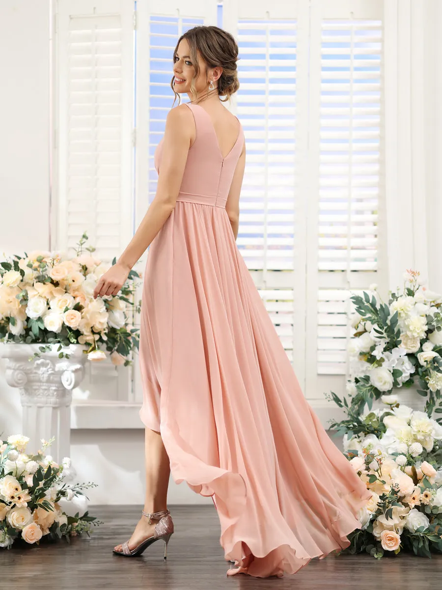 A-Line V-Neck Sleeveless Ruched Asymmetrical Chiffon Bridesmaid Dresses sold by Lavetir product image thumbnail 2