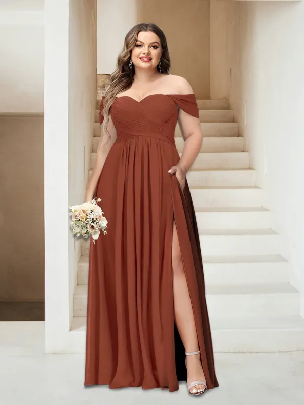A-Line/Princess Off-the-Shoulder Sleeveless Chiffon Plus Size Bridesmaid Dresses with Pockets sold by Lavetir