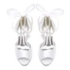 Women's Silk Satin With Ankle Strap Lace-up Pearl Peep Toe Spool Heel Party Shoes sold by Lavetir