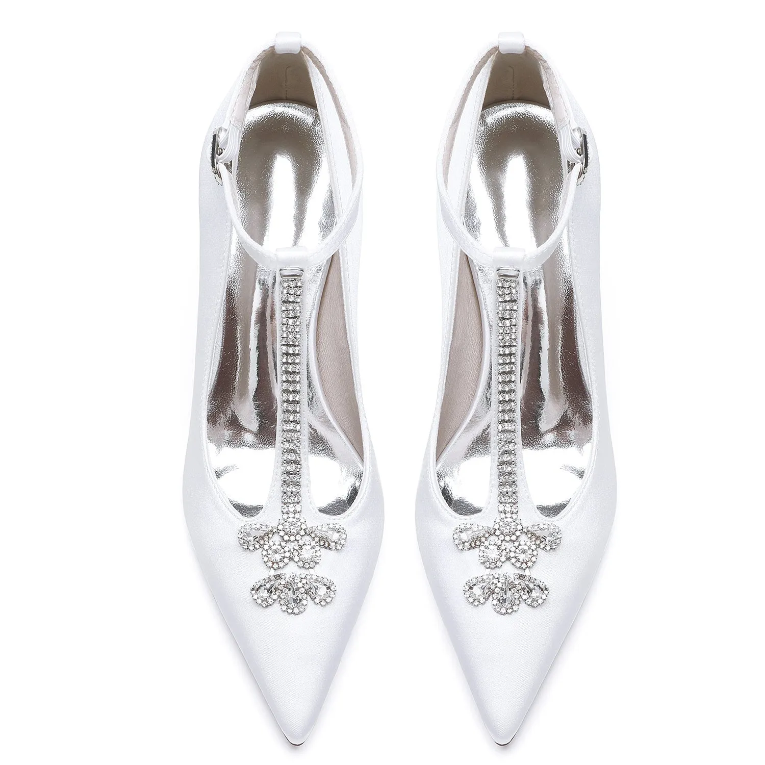 Women's Silk Satin With Ankle Strap Rhinestone Closed Toe Chunky Heel Evening Shoes sold by Lavetir product image thumbnail 4