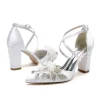 Women's Silk Satin With Ankle Strap Flower Pearl Rhinestone Closed Toe Chunky Heel Wedding Shoes sold by Lavetir