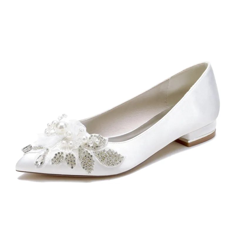 Women's Silk Satin With Flower Pearl Rhinestone Closed Toe Flat Heel Party Shoes sold by Lavetir
