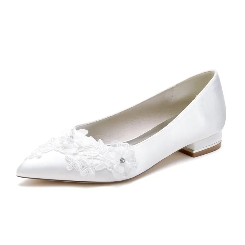 Women's Silk Satin With Flower Closed Toe Flat Heel Evening Shoes sold by Lavetir