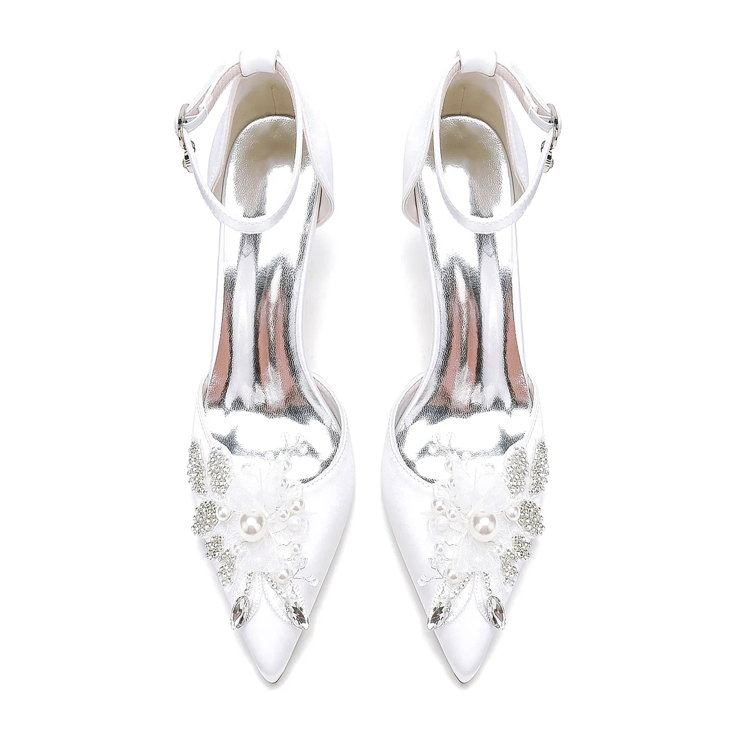 Women's Silk Satin With Ankle Strap Flower Rhinestone Closed Toe Stiletto Heel Wedding Shoes sold by Lavetir product image thumbnail 4
