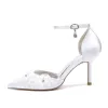 Women's Silk Satin With Ankle Strap Flower Closed Toe Stiletto Heel Wedding Shoes sold by Lavetir