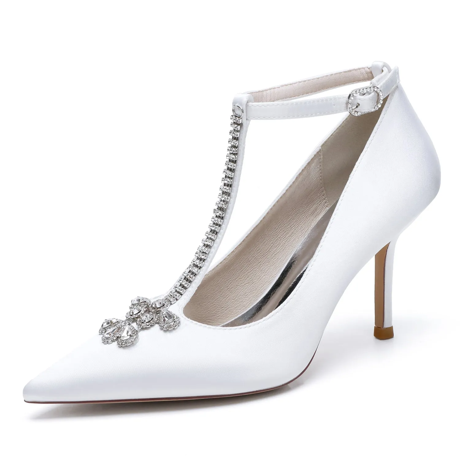 Women's Silk Satin Ankle Strap With Rhinestone Closed Toe Stiletto Heel Evening Shoes sold by Lavetir