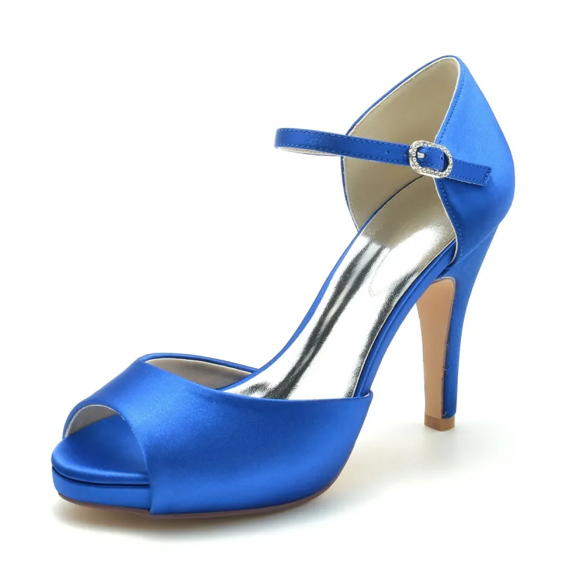 Women's Silk Satin With Ankle Strap Peep Toe Stiletto Heel Wedding Shoes sold by Lavetir