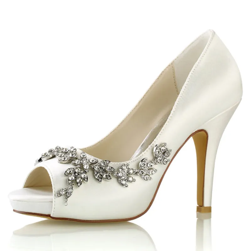Women's Silk Satin With Rhinestone Peep Toe Stiletto Heel Evening Shoes sold by Lavetir