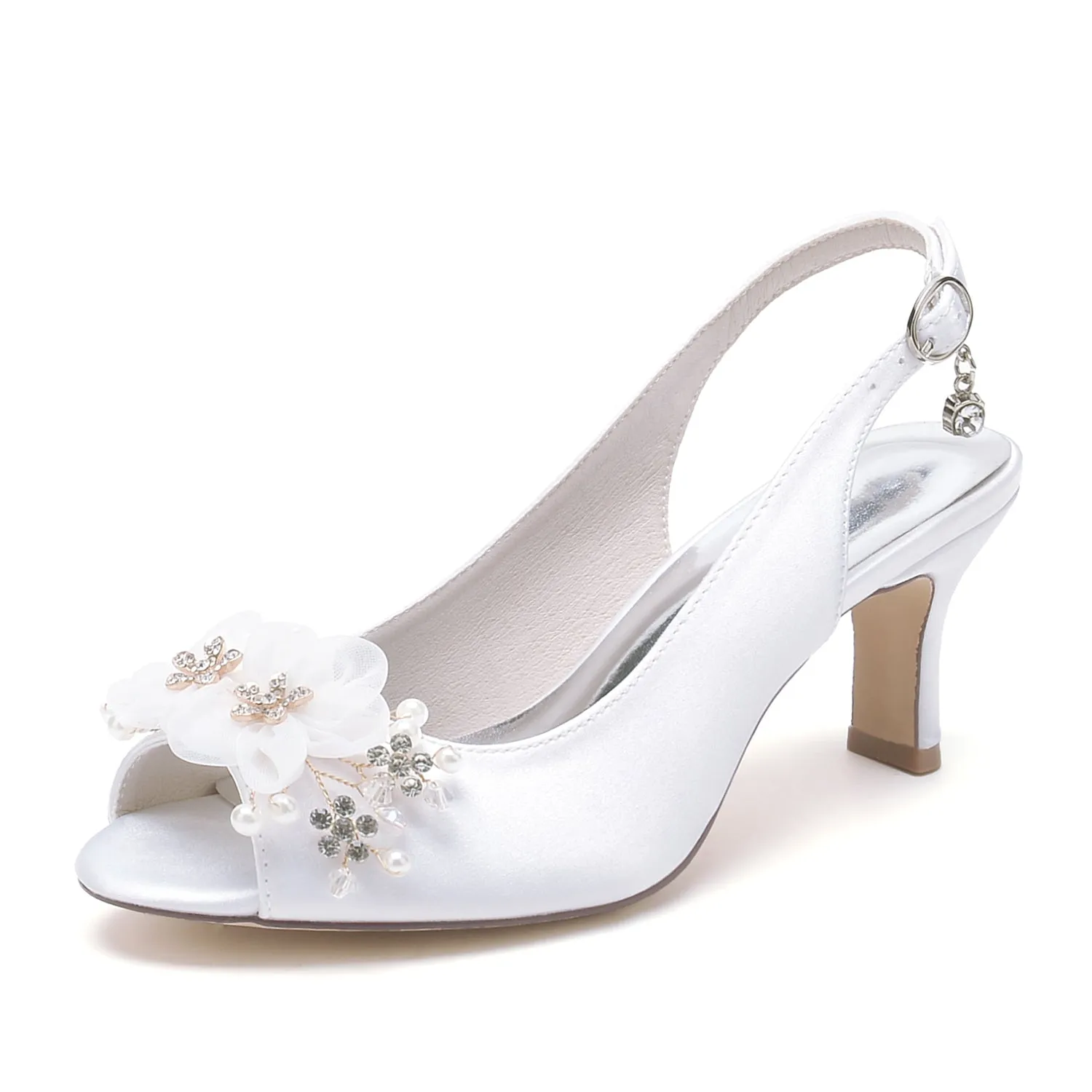 Women's Silk Satin With Flower Peep Toe Spool Heel Party Shoes sold by Lavetir