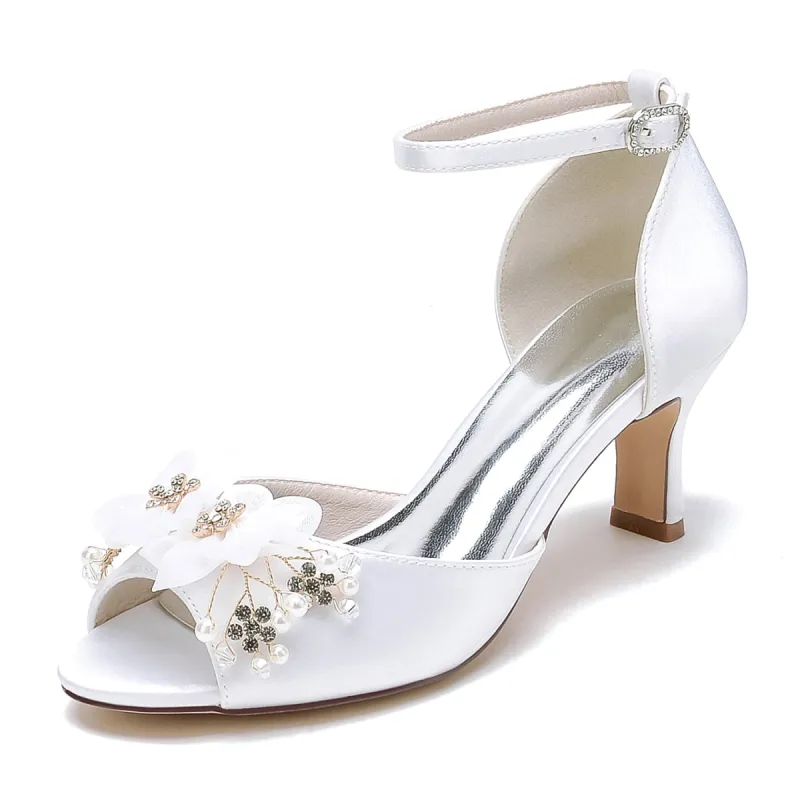Women's Silk Satin With Ankle Strap Flower Peep Toe Stiletto Heel Wedding Shoes sold by Lavetir