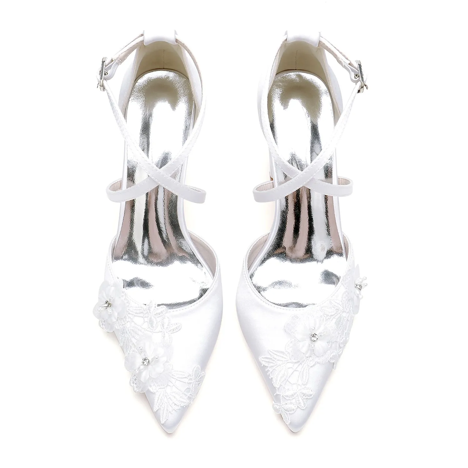 Women's Silk Satin With Ankle Strap Flower Closed Toe Chunky Heel Evening Shoes sold by Lavetir product image thumbnail 4